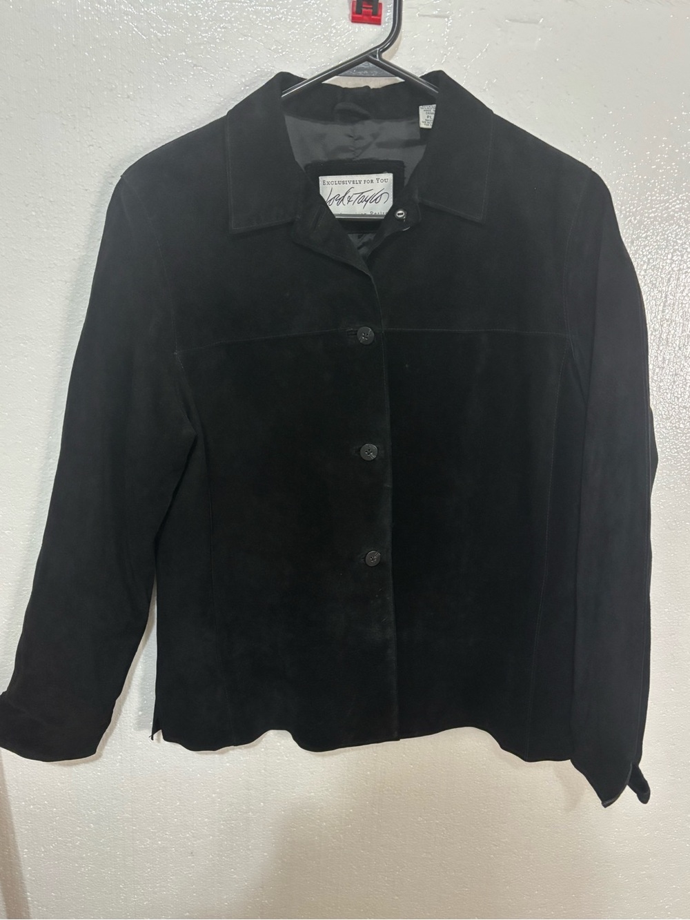 Vtg Lord & Taylor Black Suede Leather Jacket Blazer The American Petite PL